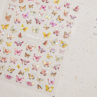 Shiny Jelly Butterfly Charming Golden Gradient Bowknot 5D Self Adhesive Nail Art Sticker Flower Petal Rhinestone Manicure Decals