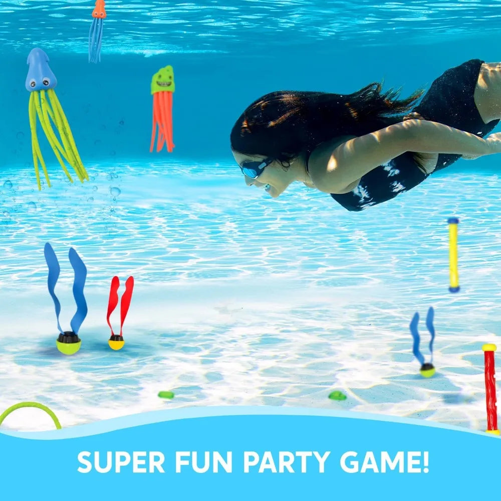 Sloosh 30 Pcs Diving Pool Toys Sinkers for kids with Storage Bag Includes 5 Diving Sticks 6 Diving Rings