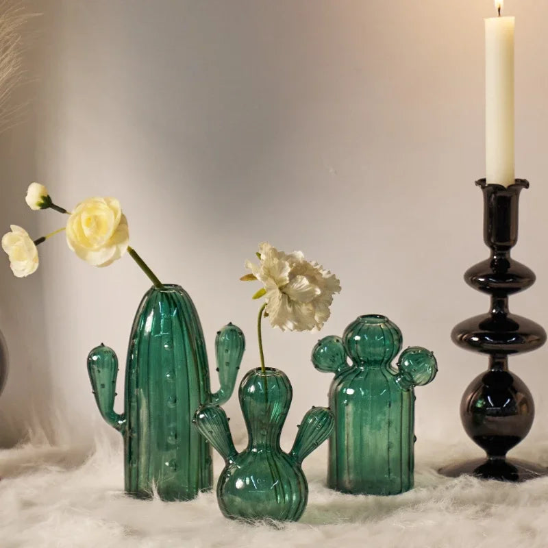 Cactus Glass Vase Hydroponic Plant Living Room Decoration Aromatherapy Bottle Flower Decor Vase Tabletop Small Vase Handicraft