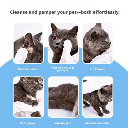 Pet No-Rinse Glove Wipes, 6 Pieces Per Box, 2 Boxes Set, Disposable Deodorizing Grooming Cleaning Gloves for Cats and Dogs