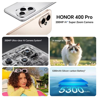 HONOR 400 Pro 5G,EU Version, 5G Smartphone, 200MP Ultra-clear AI Main Camera, Qualcomm Snapdragon 8 Gen 3, 5300mAh Battery