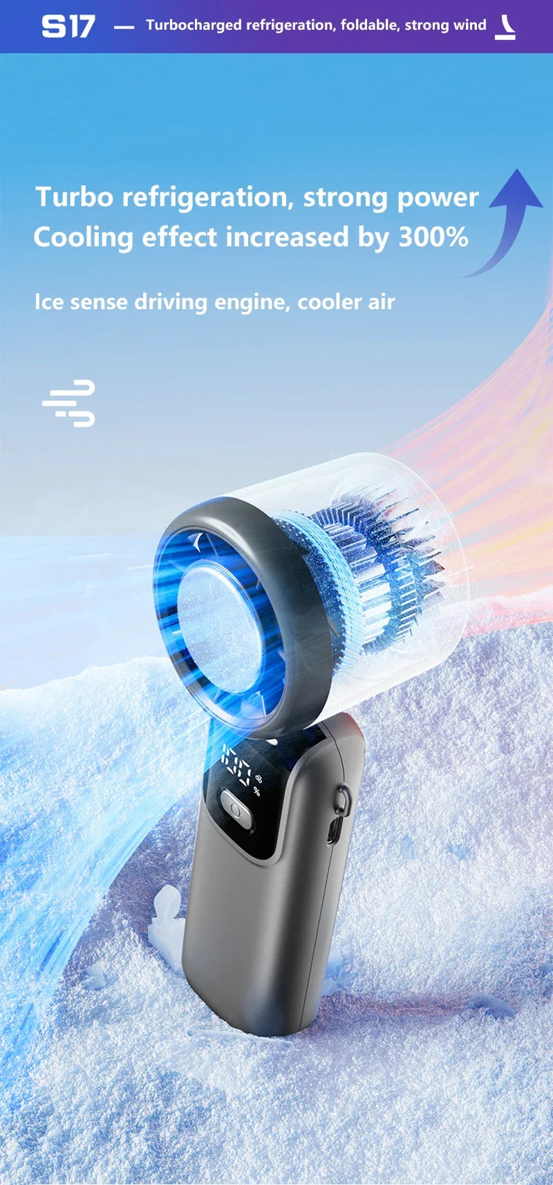 New Ice Cooling Handheld Fan 100 Speeds Turbo Portable USB Desk Fan Foldable/Hangable for Outdoor Fast Chill Ice Compress