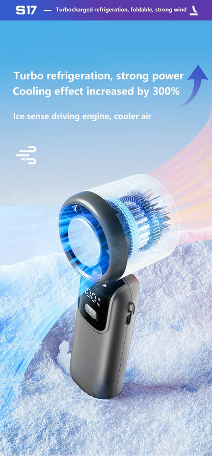 New Ice Cooling Handheld Fan 100 Speeds Turbo Portable USB Desk Fan Foldable/Hangable for Outdoor Fast Chill Ice Compress