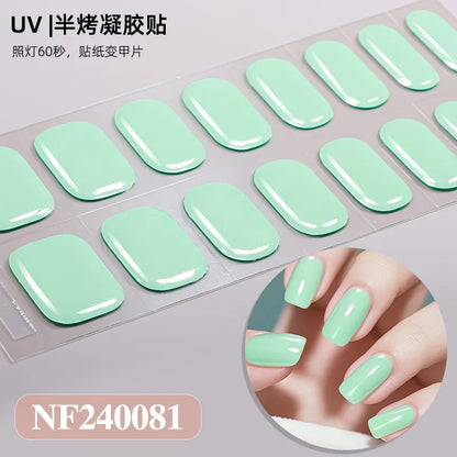 16/20/22Tips Semi-Cured Gel Nail Wraps Full Cover Manicure DIY Waterproof Long Lasting Gel Nail Stickers set for UV Lamp Need