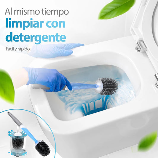 Toilet Bowl Brush Holder Set Silicone Toilet Brush with Refillable Handle Dispenser Bathroom Scrubber Rv Cleaner Toilet Brush