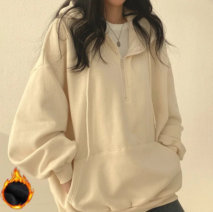 2024 Harajuku Loose Pullover Women Hoodie Oversized Top Summer Zip Up Sweatshirt Female Casual Long Sleeve Pocket Hooded