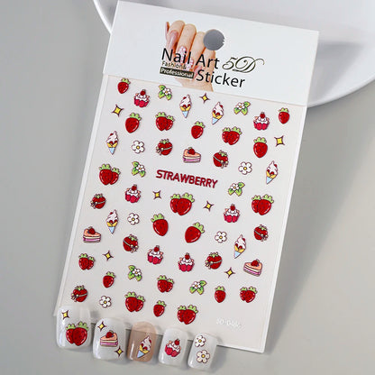 1PC 5D Macaron Flower/Fruit Nail Charms Sticker Embossed Bear/Rabbit/Letter Nails Slider Decals Summer Adhesive Manicure Decor&Y