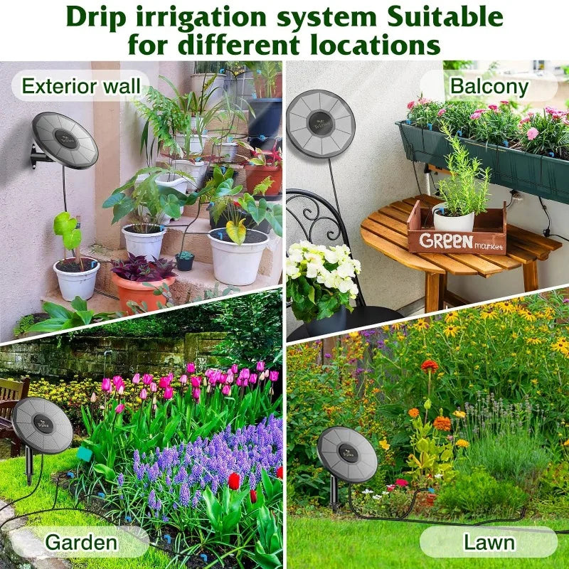 Solar Irrigation Equipment Greenhouse Irrigation Drip Irrigation Kit with 15M Hose for Potted Plants with Automatic Timer