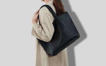 Woven Tote Bag Womens Purse Vegan Leather Shoulder Handbags - Fashion Summer Beach Tote Bags - Large Travel Totes