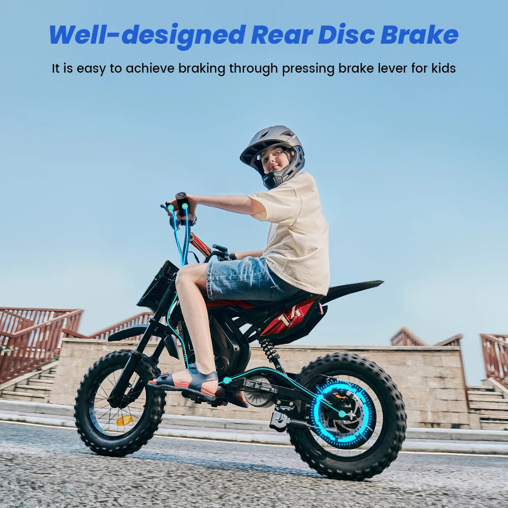 A14 Kids E-Moto Toy 500W Motor 22km Range 36V5.2Ah Battery 3 Speeds(27km/h) Dual Brakes Shock Absorbers Lights for Outdoor Fun