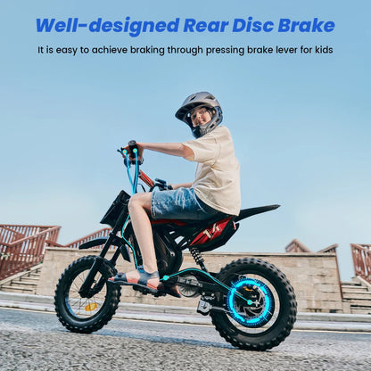 A14 Kids E-Moto Toy 500W Motor 22km Range 36V5.2Ah Battery 3 Speeds(27km/h) Dual Brakes Shock Absorbers Lights for Outdoor Fun