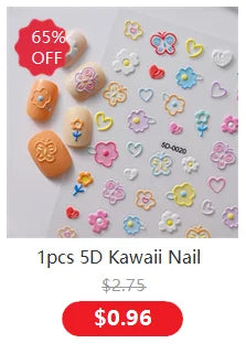 5D Hibiscus Flower Nail Embossed Sticker Acrylic Pink White Gold Petal Leaf Adhesive Decal Butterfly Dragon Floral Elegant Decor