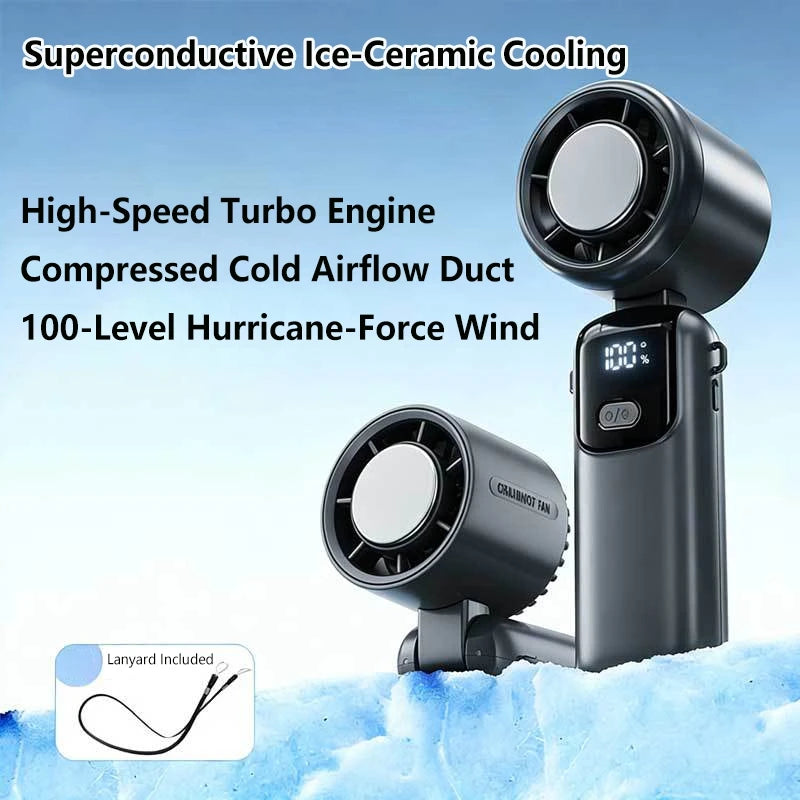 Lenovo Portable Fan Handheld Cooling Fan 100 Levels Foldable Rechargeable Strong Wind Air Cooler Digital Display Long Battery