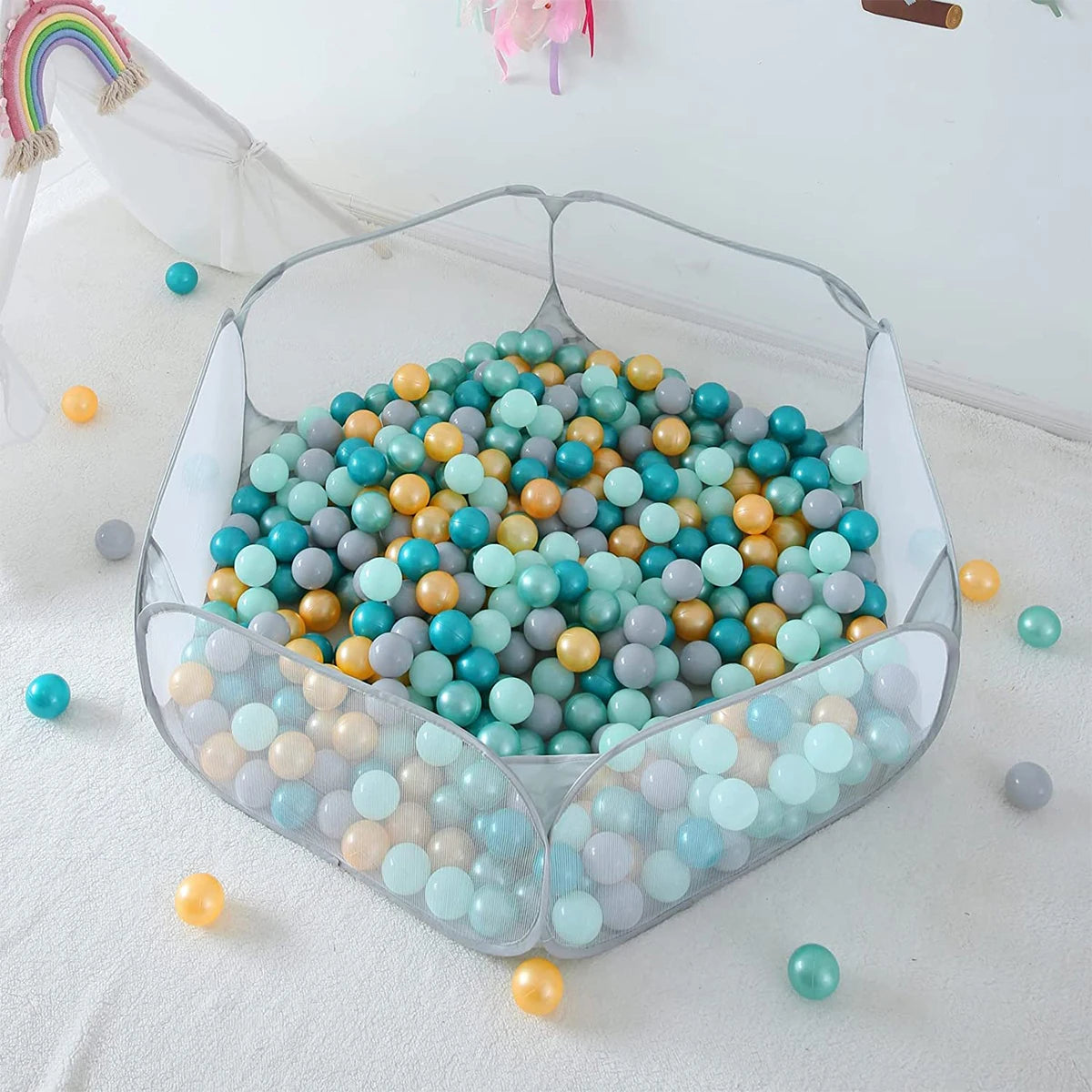 Baby Ocean Ball Pool Portable Cute Children Ball Pit Easy Folding Toddler Ocean Ball Play Pool Indoor Outdoor Balls Not Included