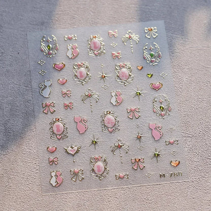 Lovely Animal Graffiti Cat Claw Rabbit Bunny Bear Dog Flower Fruit Dim Sum Candy Sunflower Adhesive 5D Nail Art Stickers Decal