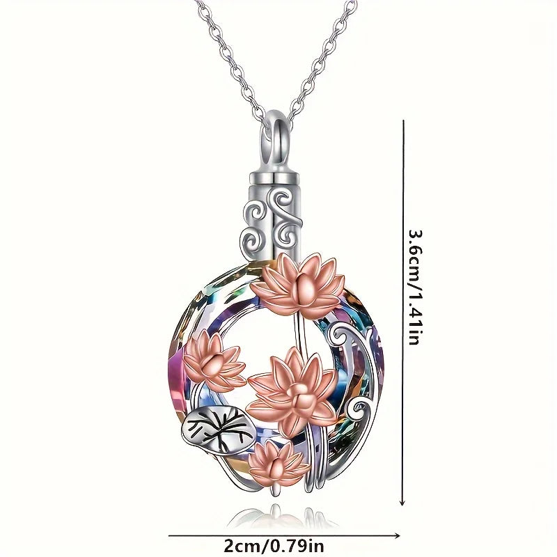 1PCS Lotus Crystal Urn Necklaces For Pet Ashes Container Round Cremation Keepsake Jewelry For Pet Memorial Women Necklace