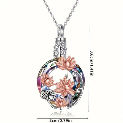 1PCS Lotus Crystal Urn Necklaces For Pet Ashes Container Round Cremation Keepsake Jewelry For Pet Memorial Women Necklace