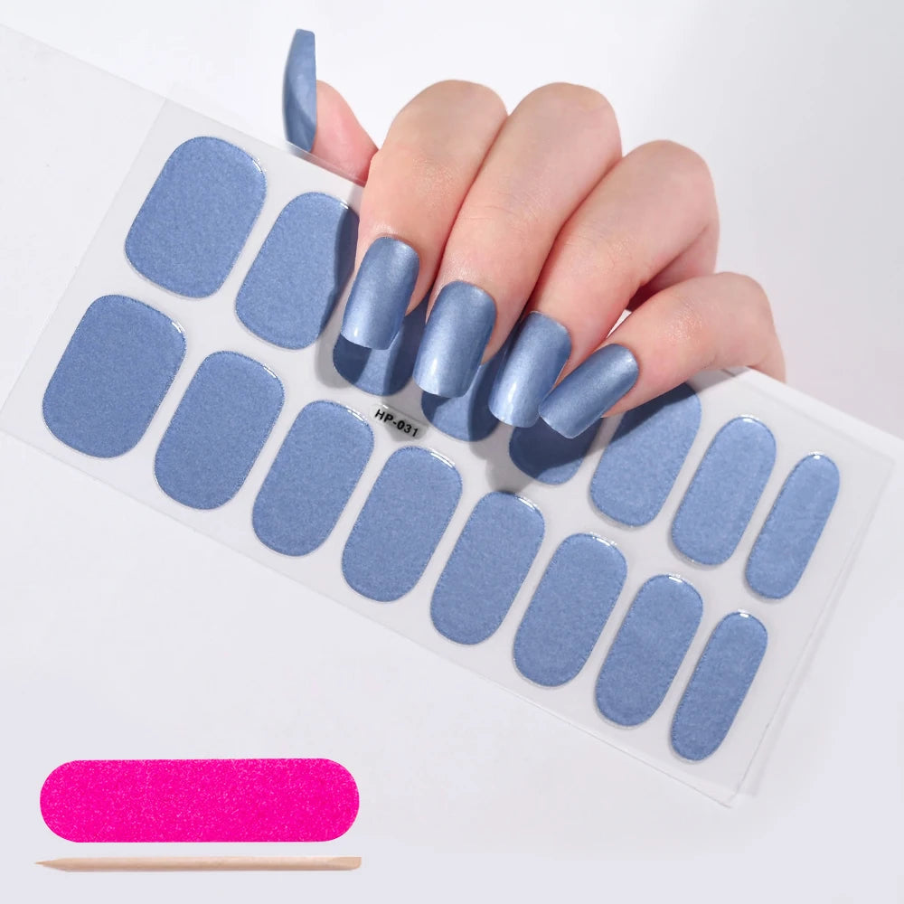 16Tips French Semi-Cured Gel Nail Wraps Sticker Pure Color Full Cover UV Gel Nail Polish Wraps Long-Lasting Nail Extension Decal