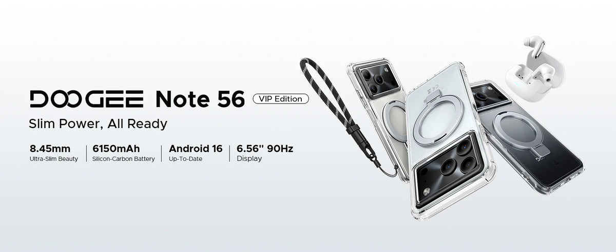 DOOGEE Note 56 VIP Edition Android 16 Smartphone 6150mAh Battery 24GB RAM (3+21) 64GB ROM 8.45mm Ultra Slim 90HZ mobilephones