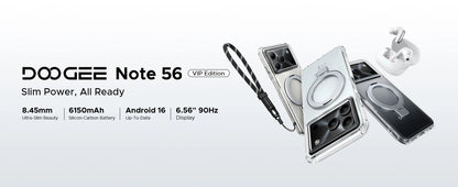 DOOGEE Note 56 VIP Edition Android 16 Smartphone 6150mAh Battery 24GB RAM (3+21) 64GB ROM 8.45mm Ultra Slim 90HZ mobilephones