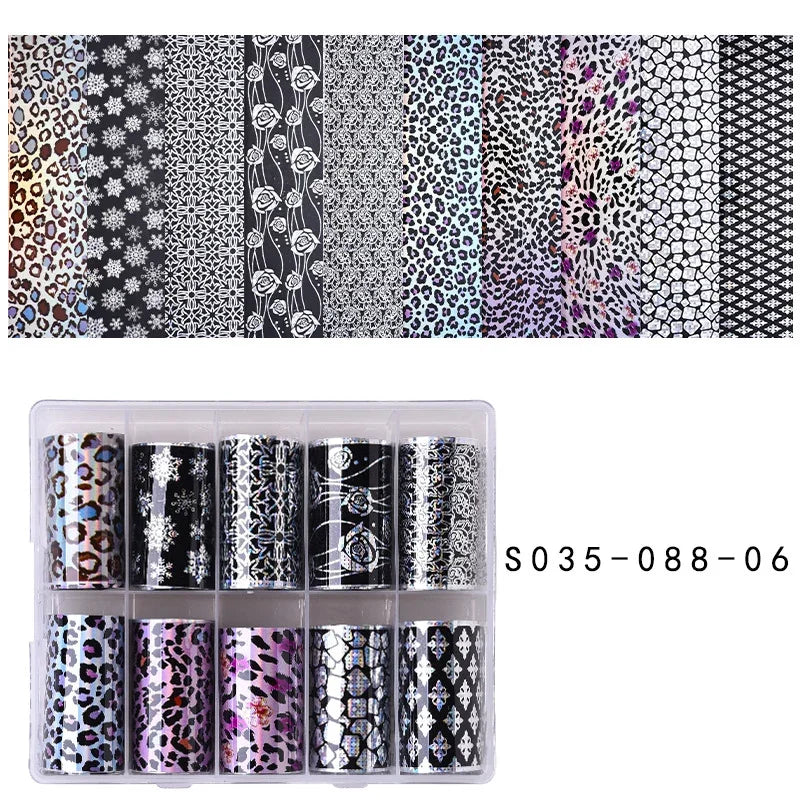 10 Patterns New Metal Nail Foils for Transfer Paper Stickers Floral Chameleon Nails Wraps DIY Water Marble Nail Art Decorations