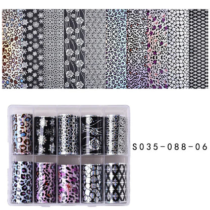 10 Patterns New Metal Nail Foils for Transfer Paper Stickers Floral Chameleon Nails Wraps DIY Water Marble Nail Art Decorations