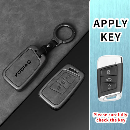 Leather Car Key Case Cover Shell Holder for Skoda Kodiaq Remote Control Key Cover Metal Housing Keyless Protector Accessories