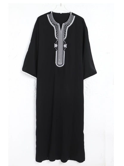 2025 Embroidered Traditional Men Boubou Jalabiyas Jubbah Muslim MEN'S Thobe Morocco Thobes Islamic Clothing Ramadan Robe Abaya