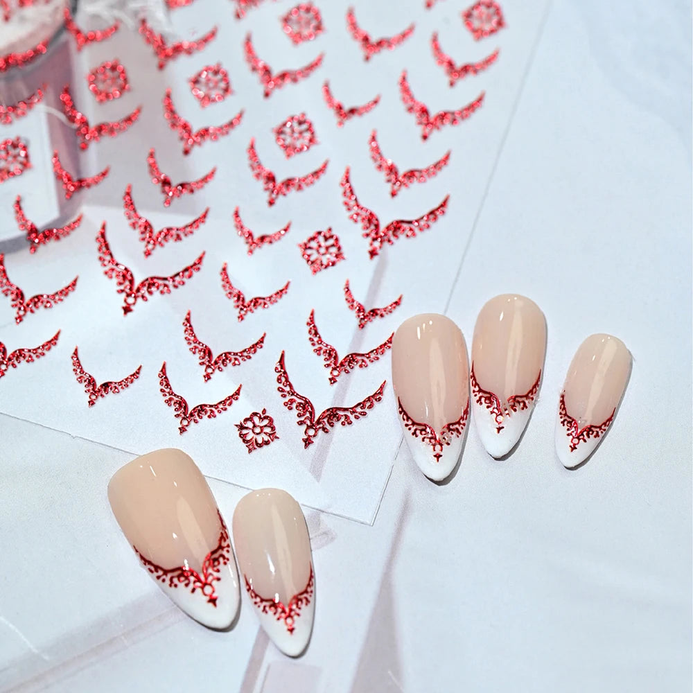 3D Gold Stamping V-Shaped French Tips Nail Art Stickers Retro Metal French Line Nail Decals Chrome Curved Strip Nail Decoration