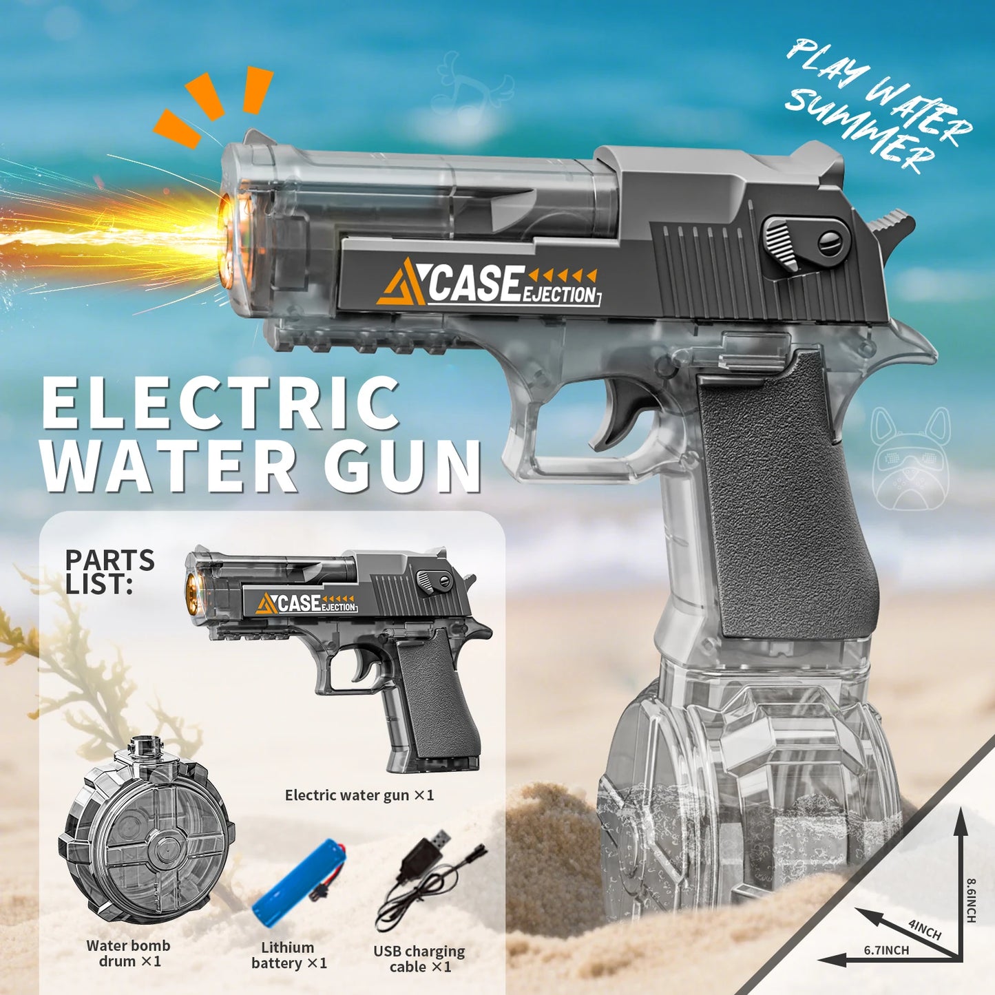 New Electric Water Gun With light Sprays Flame Effect Fully Automatic Shooting Toy Outdoor Beach Water Gun Toy Children Gift