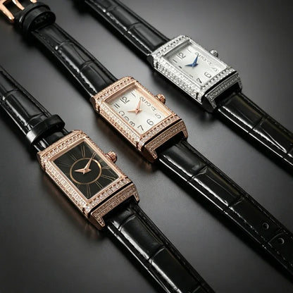 2025 Hot Sale Retro Niche Temperament Slide Design Leather Quartz Square Exquisite and Versatile Digital Watch 21mm