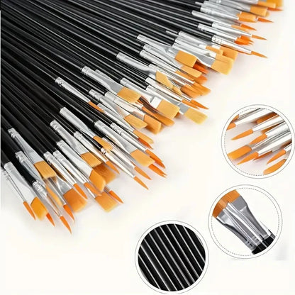 Flat And Round Paint Brushes Set,Pointed Flat Nylon Hair Brushes For Acrylic Oil Watercolor Paint Party Painting