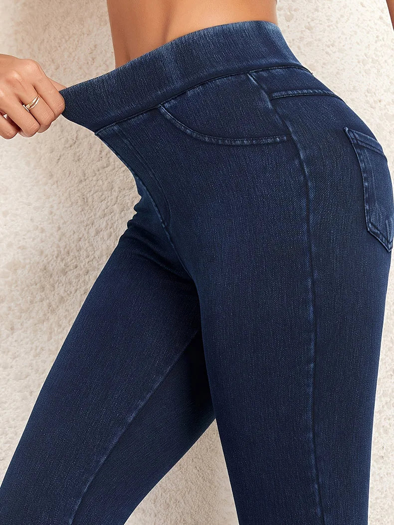2025 New Fitness Imitation Jeans leggings Women High Waist Elastic Butt Lift Pocket Yoga Casual Leggings Slim Skinny Jeggings