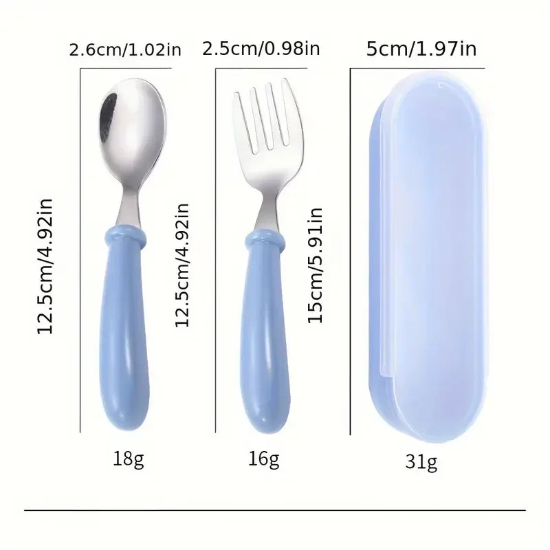 Set Of 2 Stainless Steel Children's Cutlery Spoon/fork Box Suitable For Baby Cutlery, Ideal As A Gift For Mothers And Babies