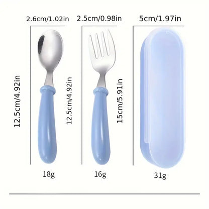 Set Of 2 Stainless Steel Children's Cutlery Spoon/fork Box Suitable For Baby Cutlery, Ideal As A Gift For Mothers And Babies