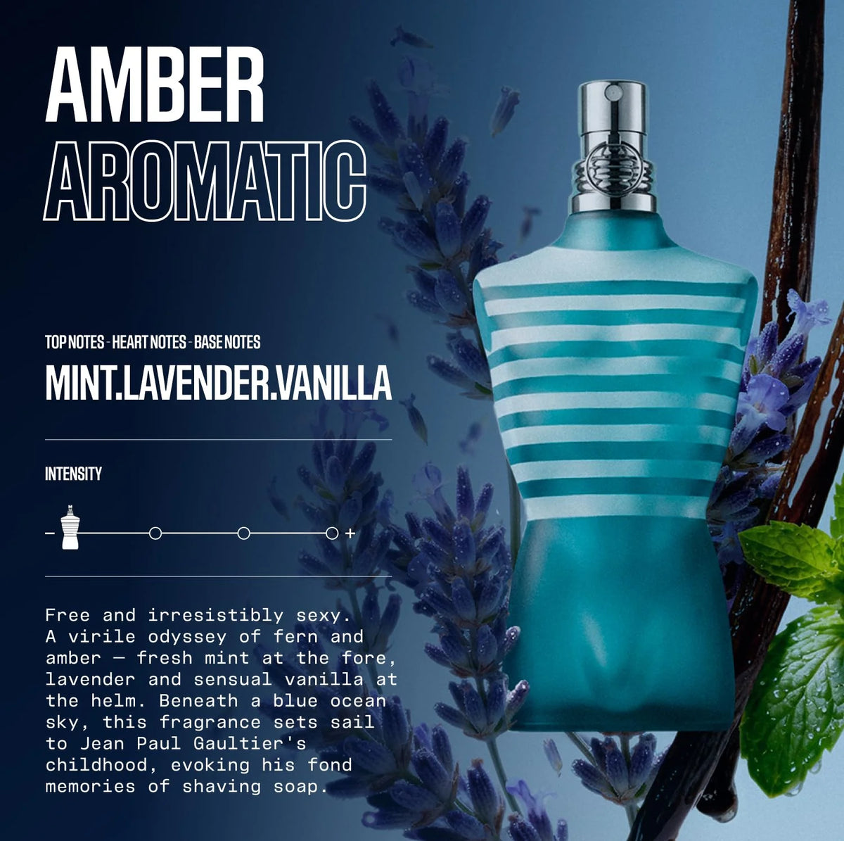 Jean Paul Gaultier Le Male Eau de Toilette - Long-lasting amber-flavor cologne for men with fresh mint, wash, and sensual vanilla - luxury men's cologne spray