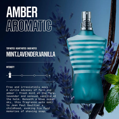 Jean Paul Gaultier Le Male Eau de Toilette - Long-lasting amber-flavor cologne for men with fresh mint, wash, and sensual vanilla - luxury men's cologne spray