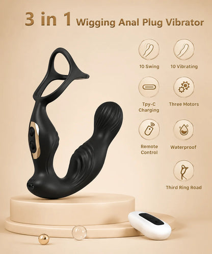 Prostate Massager Vibrator Sex Toy for Men Anal Butt Plug Rechargeable 360 Rotating Head Remote Control Penis Ring Waterproof