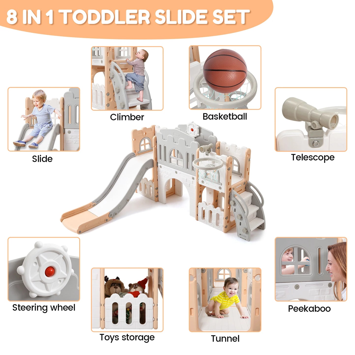 Children's Slide Outdoor Indoor Domestic Baby Sports 8 in 1 Slide Playset Family Multifunction Amusement Park Toys