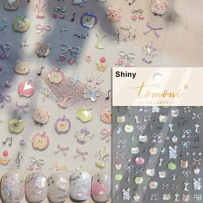 Collage Text English Letter Musical Note Star Graffiti Colorful 5D Love Heart Bowknot Nail Art Sticker Adhesive Manicure Decals