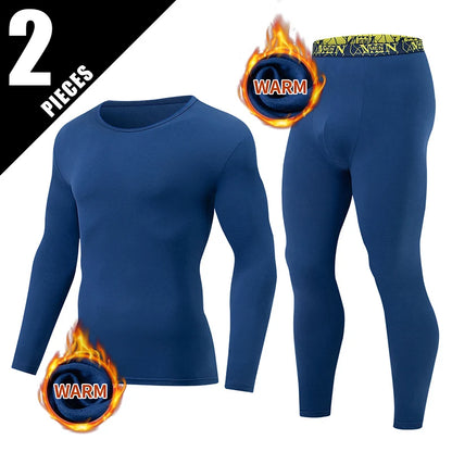 2-piece Men's Autumn And Winter Solid Color Round Neck Fashionable Printed Sports Thermal Underwear Set Simple And Comfortable