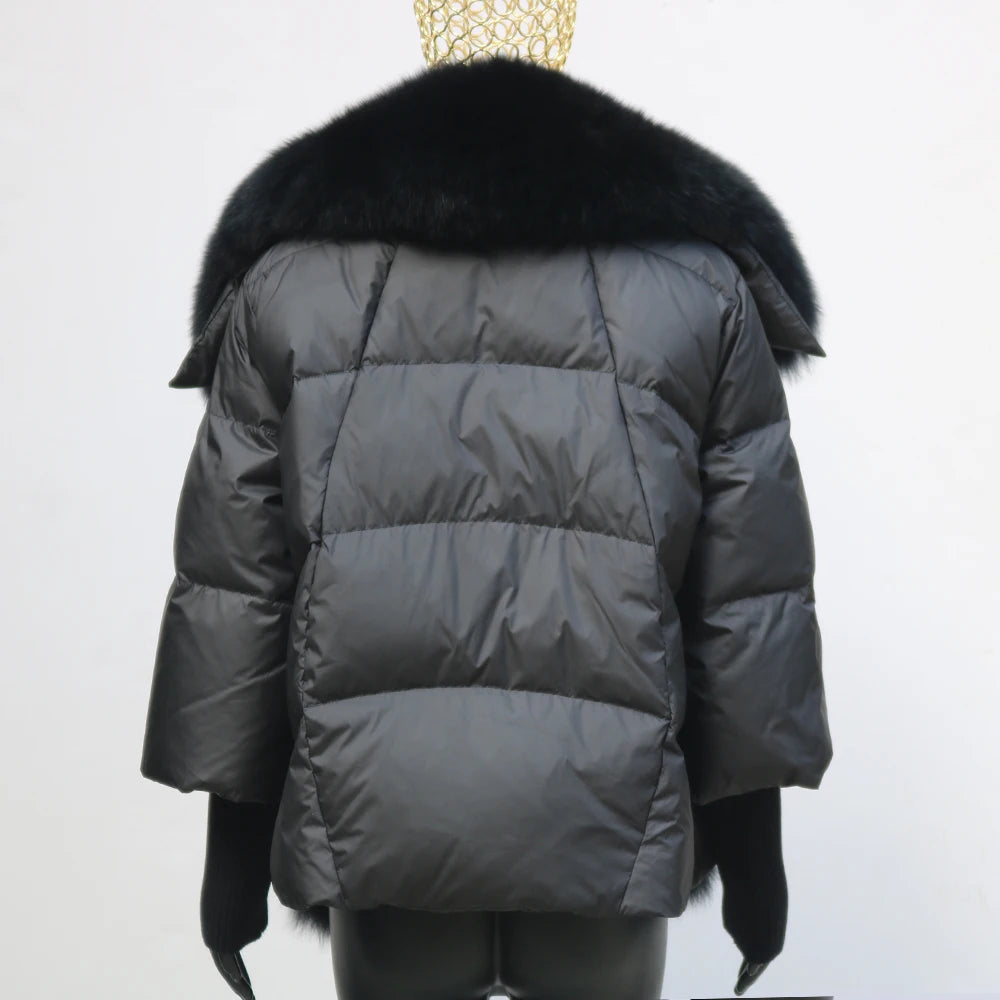 2024 Winter Women Warm Coat Oversized Real Fox Fur Collar Thick Luxury Outerwear New Fashion 90% Goose Down Jacket