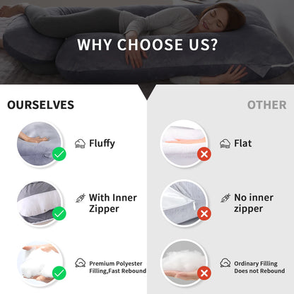 Pregnancy Pillow G Shaped Pregnancy Pillow with Removable Cover Full Body Pillow Support for Back, Hips, Legs, Belly (Dark Grey)
