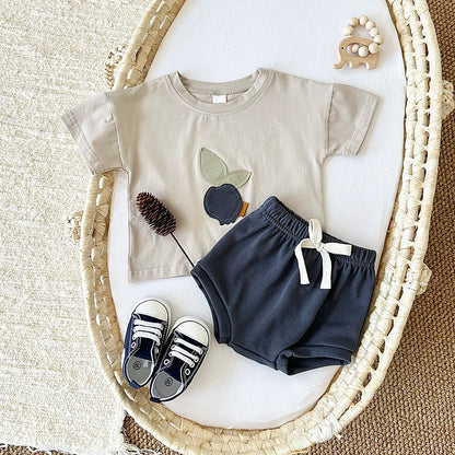 Newborn Summer Baby Clothes 2PCS Infant Toddler Set Fruit Lemon Print Round Neck T-shirt+Shorts Boys Girls Outfit Set 1-3Y