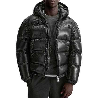 Men'S Down Jacket Casual Solid-Color Hooded Cotton-Padded Jacket Men'S Thickened Winter Warm Coat Loose Pocket Bread Jacket Coat