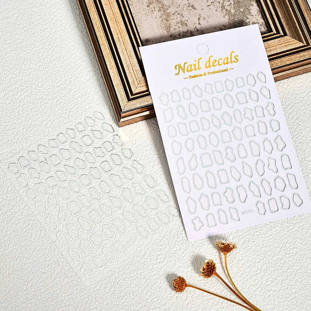 1Pc 3D Gold Hollow Irregular Geometric Nail Stickers Holo Metal Frame Gold/Silver Decals Square Self Adhesive Sliders Nail Deco