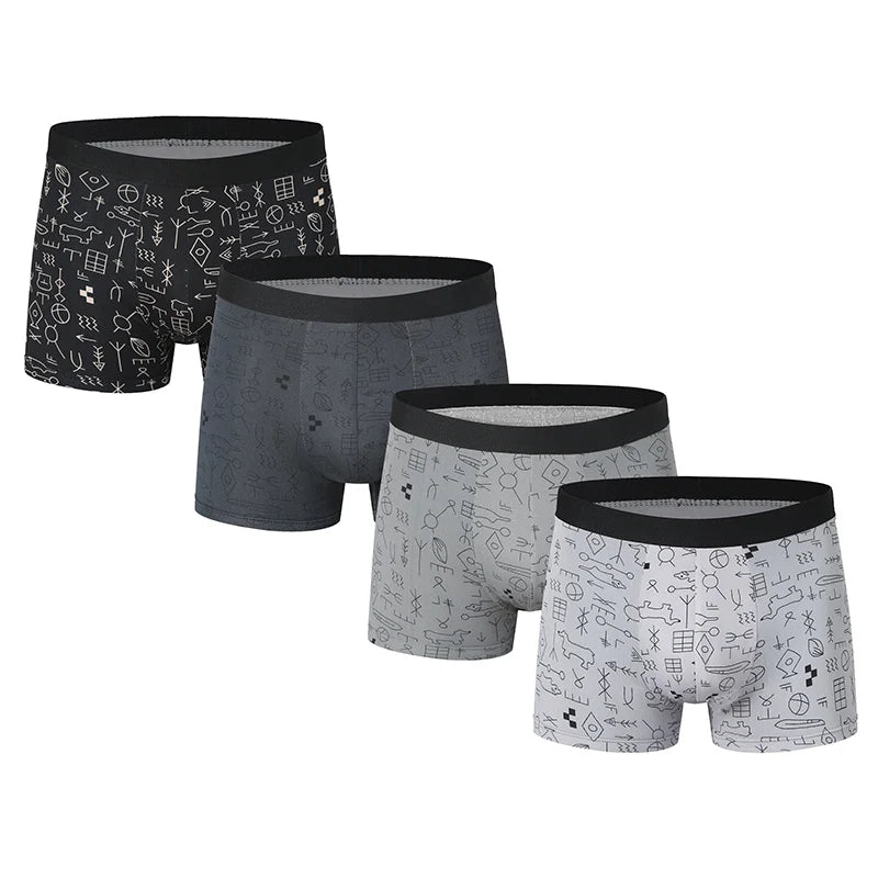 4/10piece Set Of European And American Men's Fashionable Printed Boxer Shorts Loose Oversized Elastic Waist Underwear Base Short