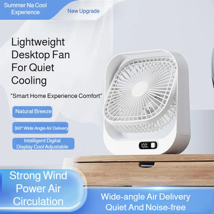 Mini Desktop Fan High Wind Power Rechargeable Plugin Circulation Intelligent Speed Control 360° Rotation Home Office Cooling