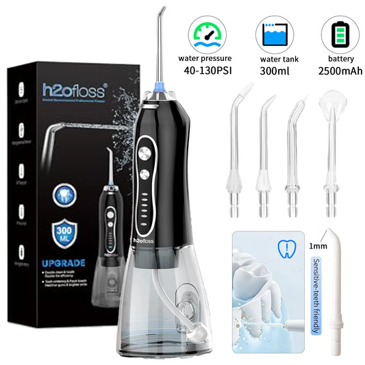 H2ofloss Cordless Water Flosser 140PSI 5 Modes 5 Tips 300ml 2500mAh USB Rechargeable Portable Oral Irrigator for Teeth Cleaning