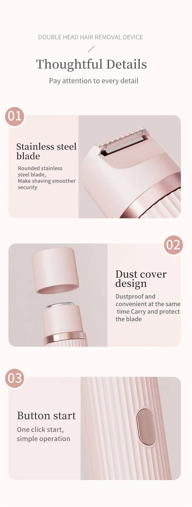 Electric Razor for Women Bikini Underarm Lady Facial Razor Waterproof Double Head Hair Removal Epilator Electric Female Trimmer